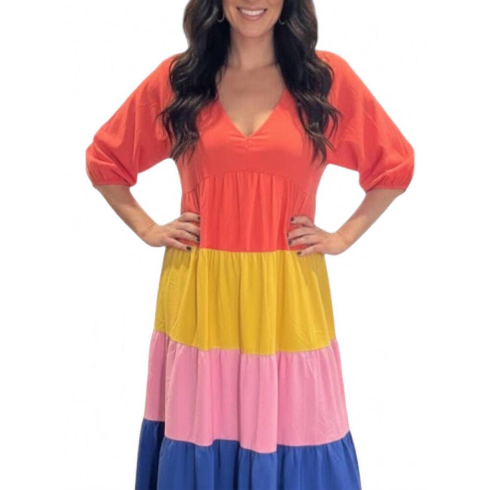 NEW ENTRO smooth sailing maxi dress in coral orange multi color - Picture 3 of 3